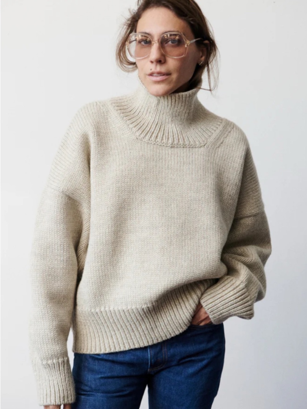 Misha And Puff Almond Cream Turtleneck Sweater